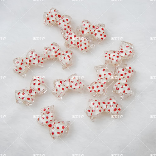 定制韩国双色透色飘带蝴蝶结珠手机链包挂配件133