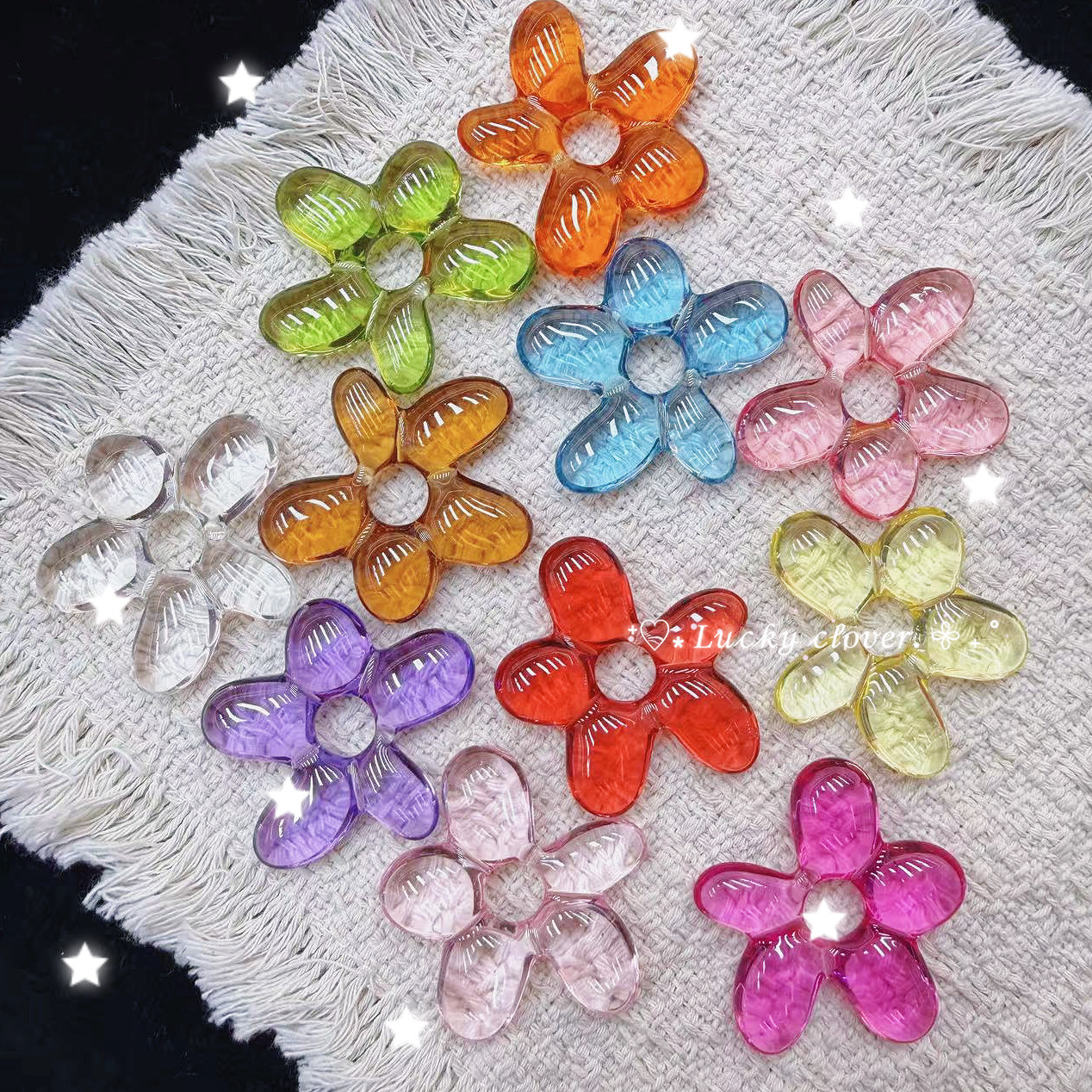 定制韩国胶透色镂空花花贴片吊吊手机链包挂手工diy发夹耳环配件