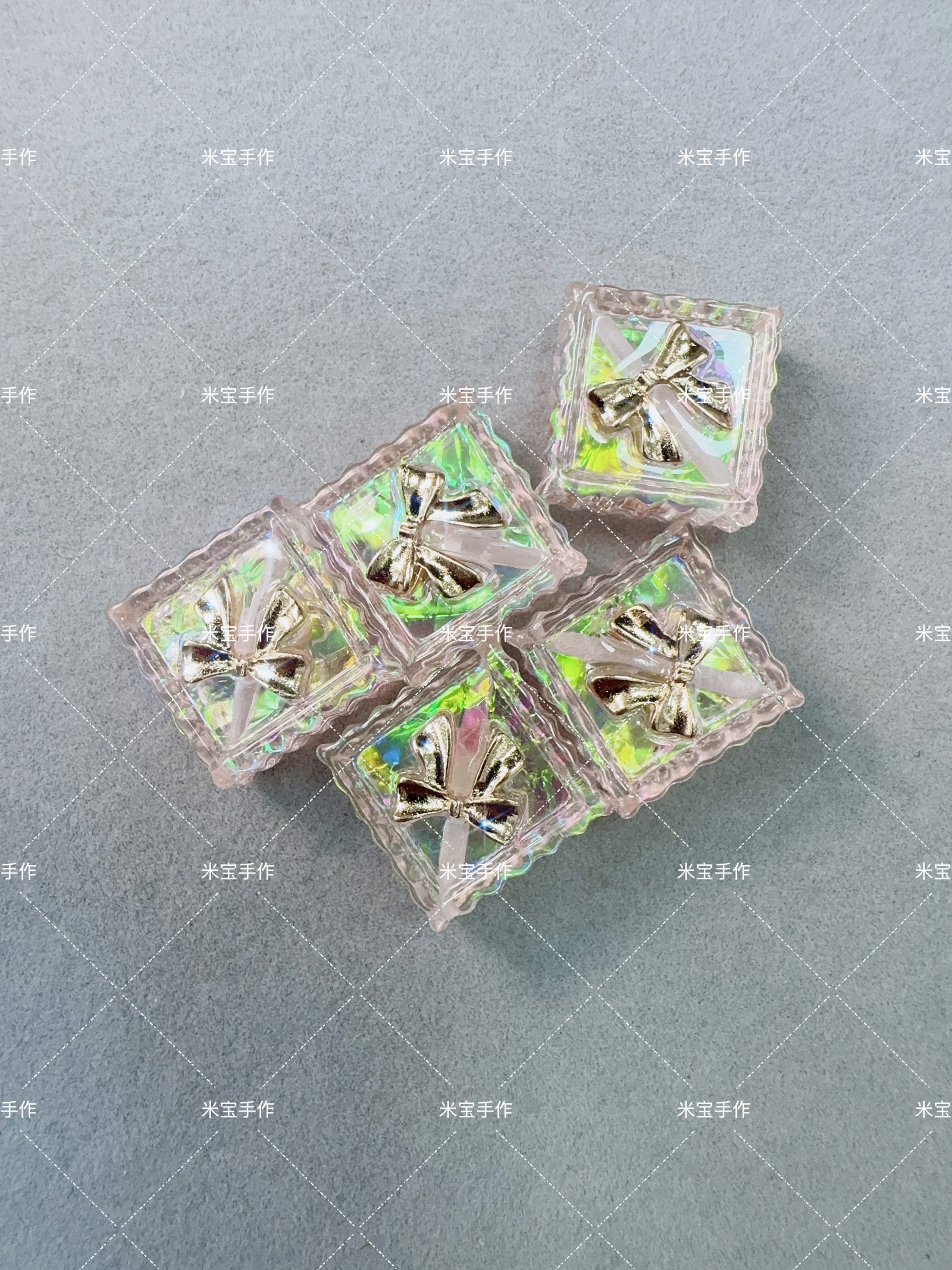 辰居居家韩国定制双面合金蝴蝶结合金糖果纸方块手机链配件027