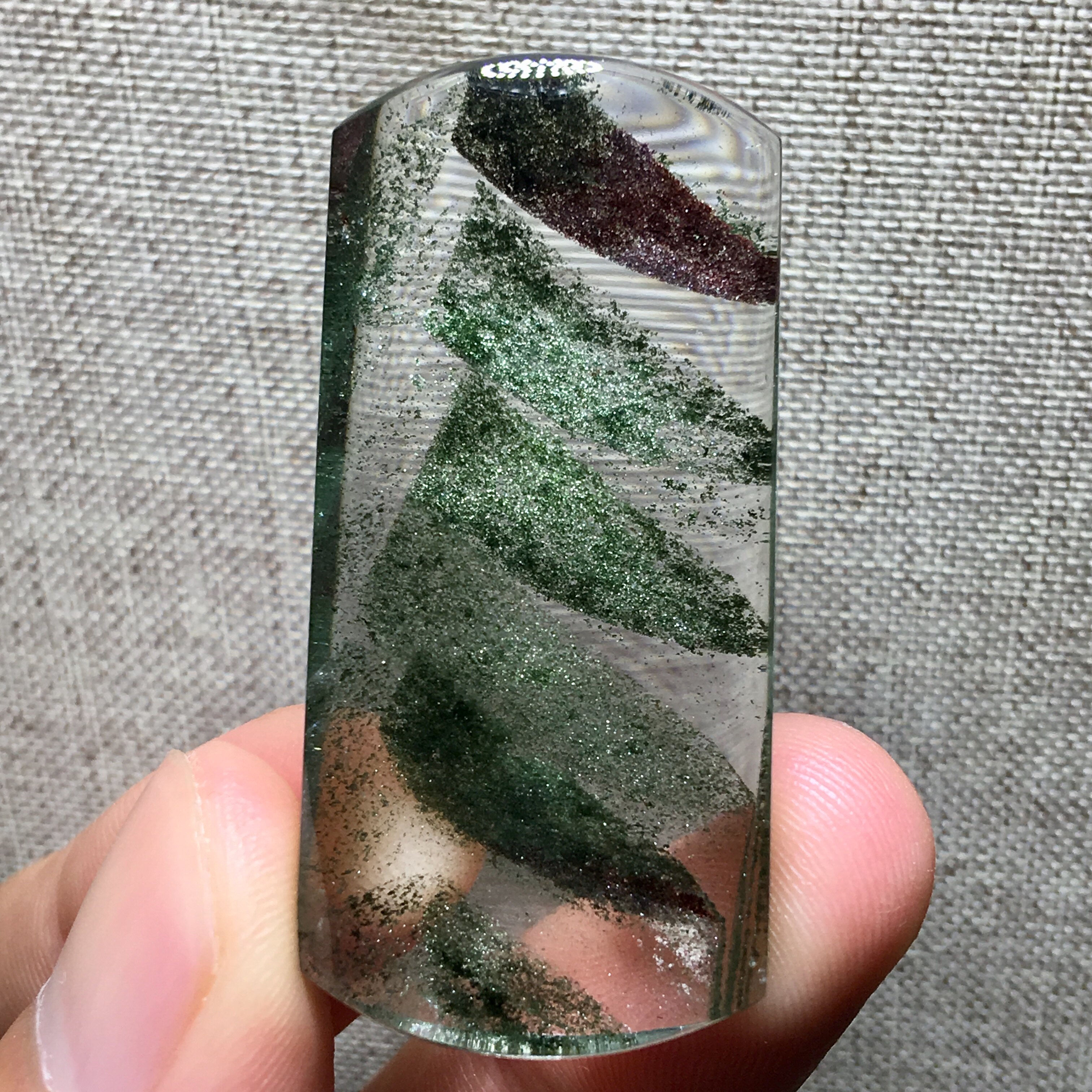 天然水晶绿幽水晶方牌吊坠四季花彩幽牌子挂件挂坠毛衣链