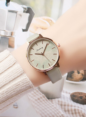 北欧小众极简设计绿色森系小清新简约气质初高中女学生手表石英表