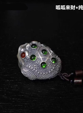 呱呱来财纯银手把件蟾蜍文玩