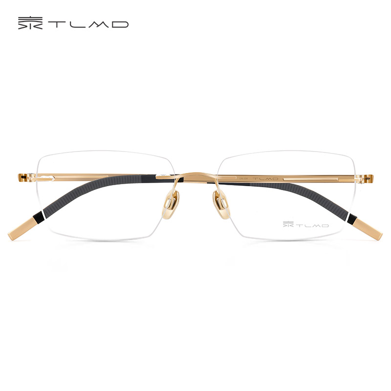 泰勒梅德男无框近视眼镜框黑金色