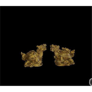 特小号纯铜龙龟摆件1对铜质龙头龟摆件金钱龟母子龟家居办公风水