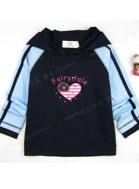 专柜正品童话故事童装包邮 女孩学生春秋带帽纯棉长袖T恤 35251