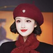 羊毛帽子女款 贝雷帽秋冬百搭画家帽蓓蕾帽毛呢礼帽冬天时尚 南瓜帽