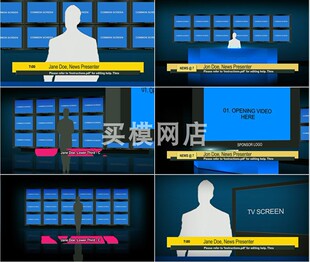 1520 多屏幕主持人背景版虚拟演播室演播厅视频包装制作AE模板