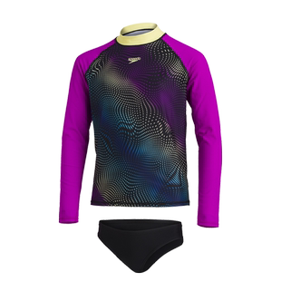 【清仓捡漏】Speedo女童长袖防晒泳衣彩色印花分体穿脱方便泳装