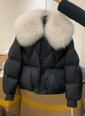 黑色短款毛领羽绒服女冬季天2025年新款时尚洋气高级感小众设计感