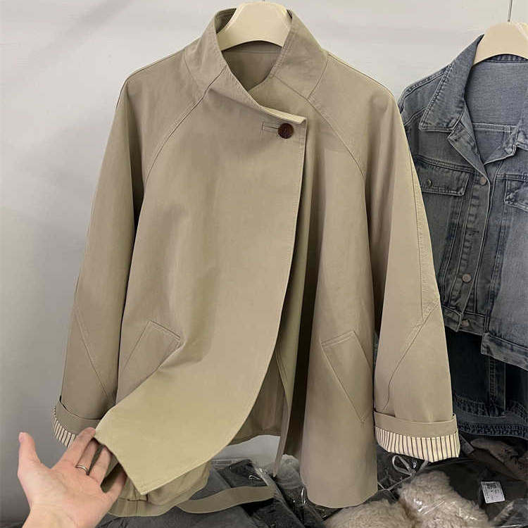 韩国东大门立领一粒扣腰带风衣