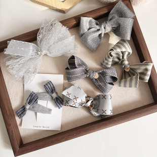 新款 简约高级银灰色系儿童公主风百搭蝴蝶结压夹BB夹顶夹发饰头饰