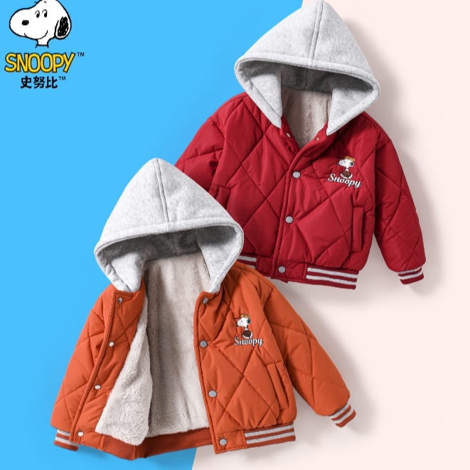 史努比加绒加厚连帽棒球服冬装冬季休闲风外套棉服
