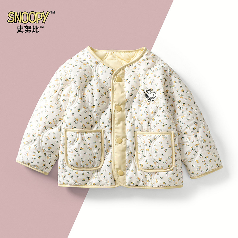 史努比童装双绗葫芦格碎花女棉服甜美女童冬季童装外套