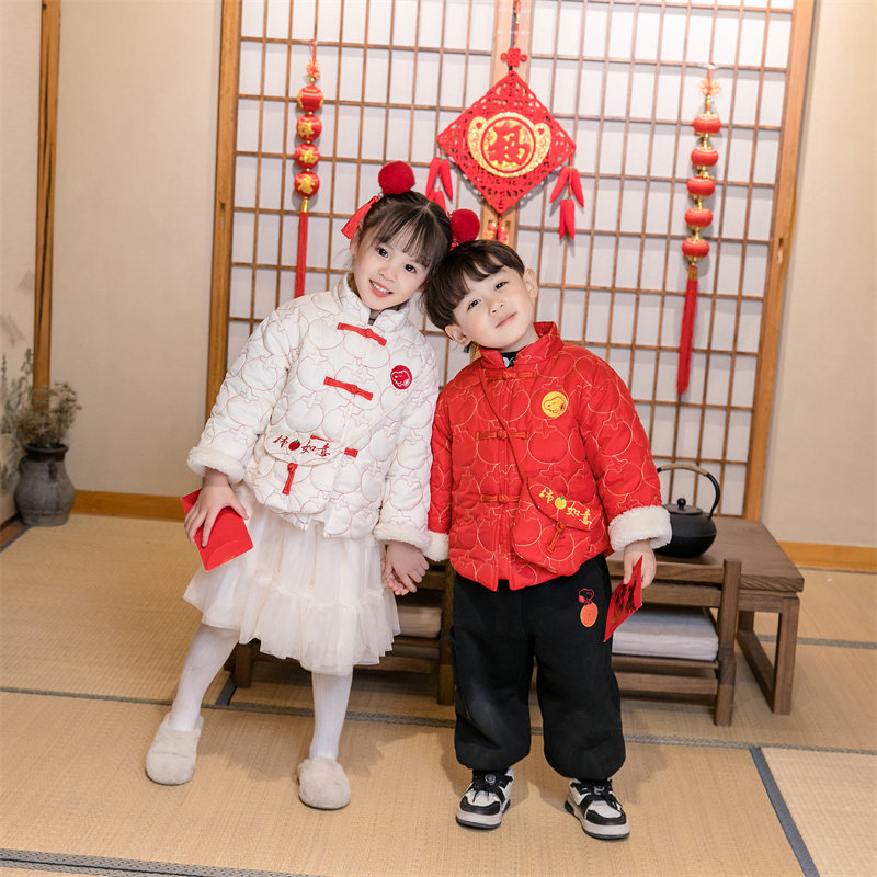 史努比童装2023冬男女童中小童中国风新年棉衣棉服拜年服保暖外套