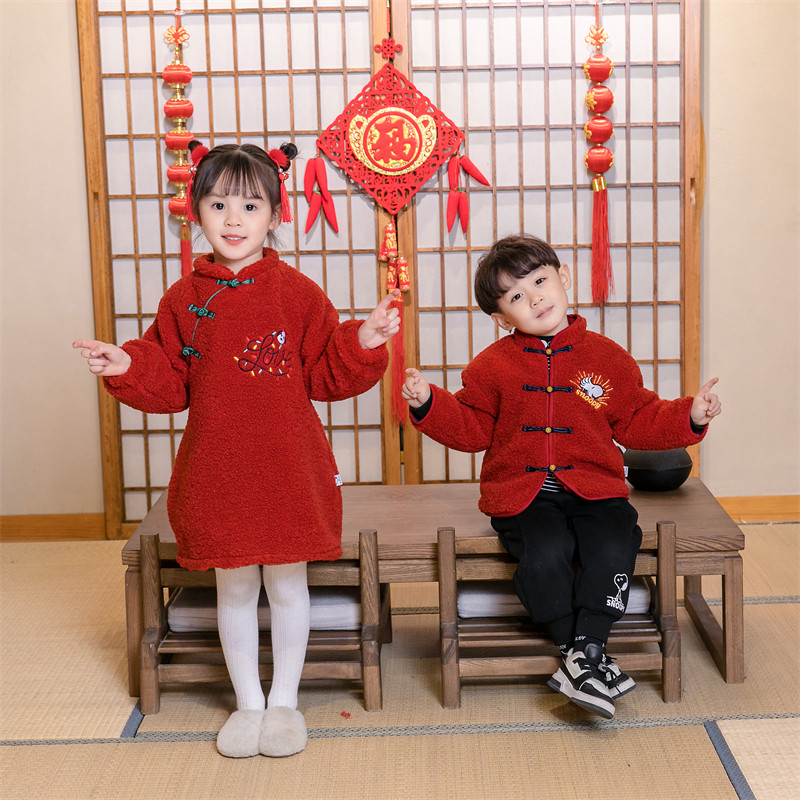 史努比毛毛拜年服 马褂 连衣裙旗袍 KRS035-036