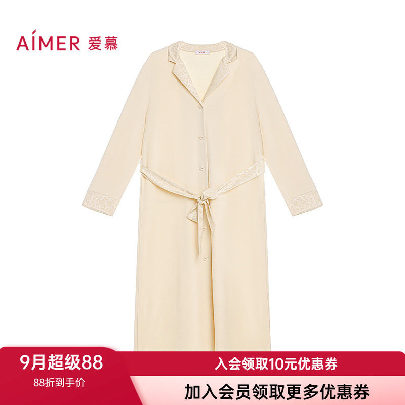 爱慕系带系扣长袖长袍睡袍