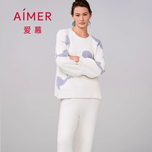 爱慕睡衣女24秋冬本命年红品半边绒长袖长裤家居套装/中长睡裙