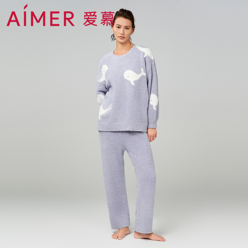 套装半边绒睡衣爱慕女红色柔软