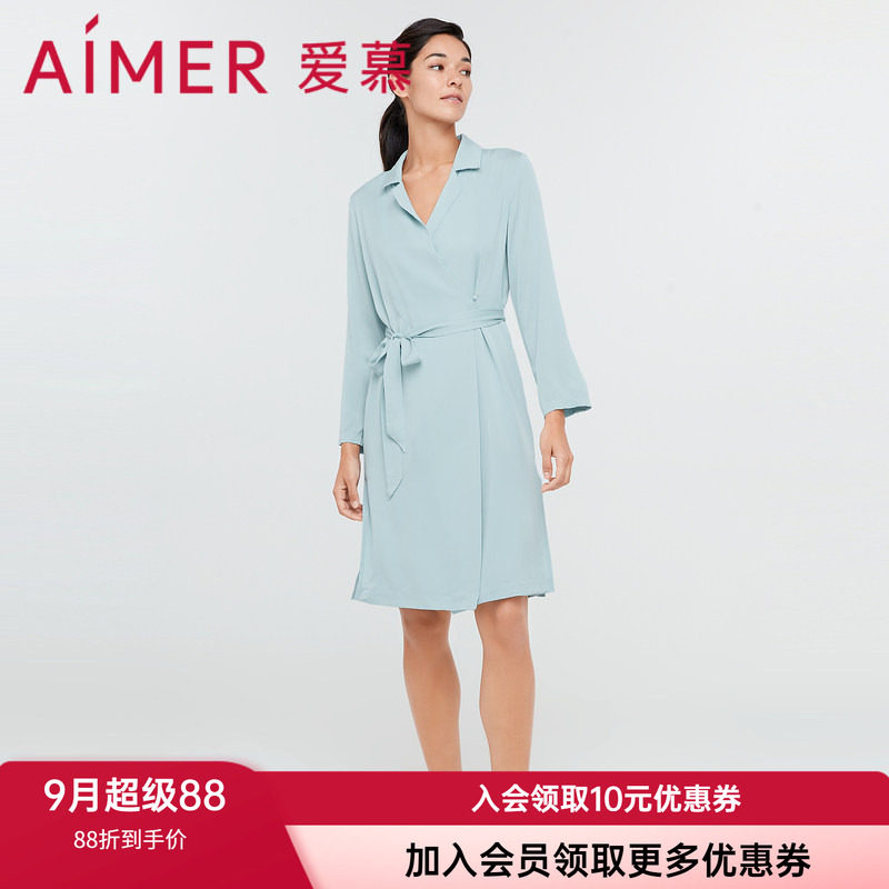 翻领系带真丝睡袍爱慕桑蚕丝女士