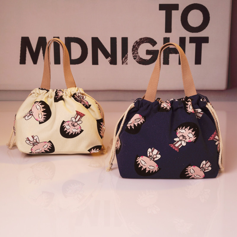 日式卡通可爱便当包女可爱饭盒袋子手提帆布包女手拎上班族带饭包