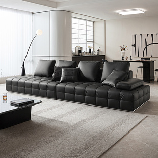林氏家居劳伦斯真皮沙发客厅2025新款大黑牛直排黑色沙发林氏木业