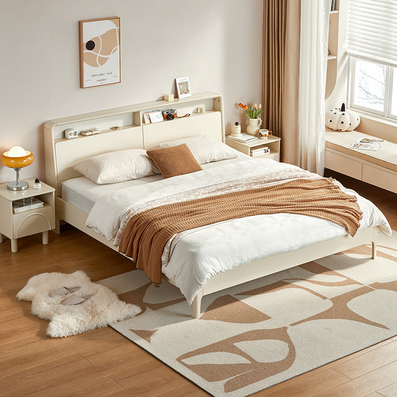 林氏家居奶油风高箱床简约家用双人床架储物床主卧室箱体佛山家具