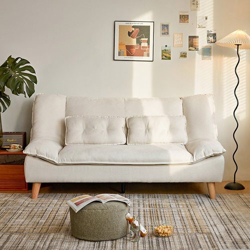 林氏家居奶油风折叠防棉麻沙发床