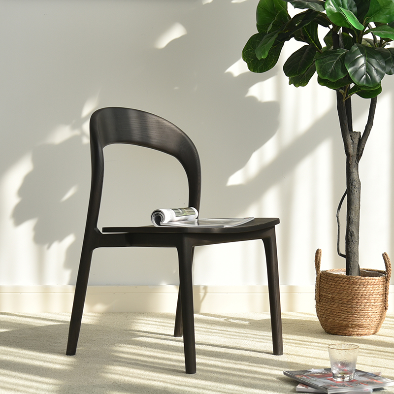 现代简约莫兰迪色白蜡木实木餐椅