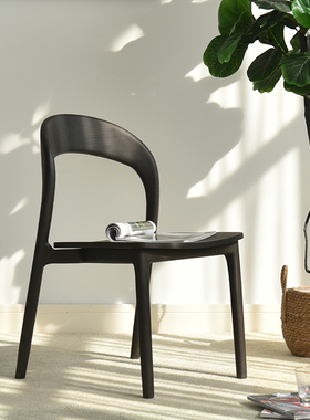 vima莫兰迪黑色实木餐椅意式极简靠背椅白蜡木原木设计师椅子