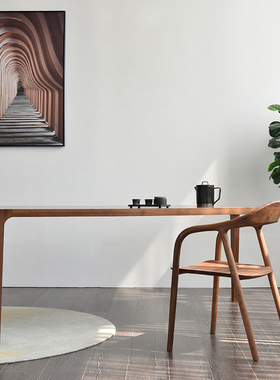 vima北欧现代意式简约黑胡桃木全实木轻奢榫卯吃饭桌长方形餐桌