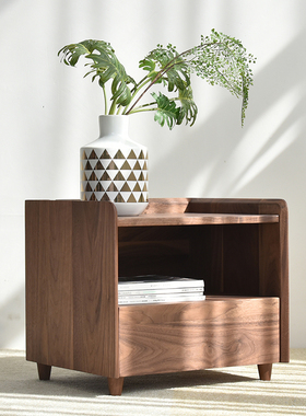 vima 悦木/ 现代简约黑胡桃木实木床边柜床头柜