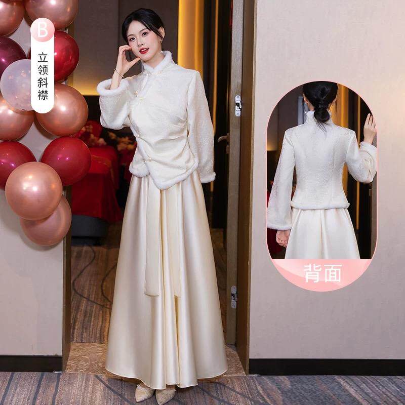 加绒伴娘服2025新款加厚保暖中式姐妹团礼服裙女高级感长袖冬季