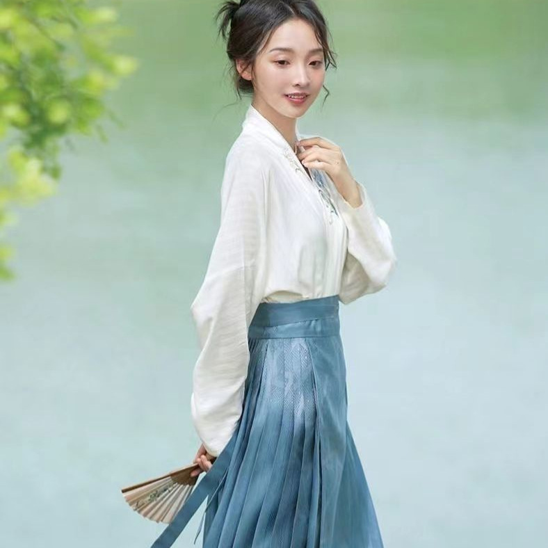 夏季汉服女新款简约印花马面裙全套一整套【满庭芳】薄款通勤古装