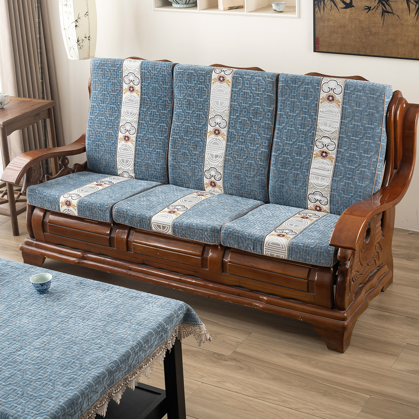 加厚海绵沙发垫连体靠背の红实木老式沙发坐垫简约防滑加硬座垫子