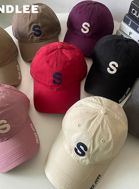 MINDLEE韩国设计师联名款S字母刺绣棒球帽女夏软顶潮牌鸭舌帽子