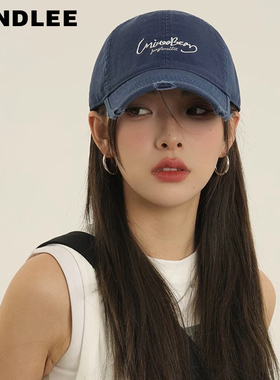 MINDLEE设计师联名款街头破洞软顶棒球帽子女显脸小高品质鸭舌帽