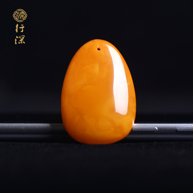 行深【一物一证】天然琥珀蜜蜡鸡油黄水滴吊坠老蜜男女款挂件