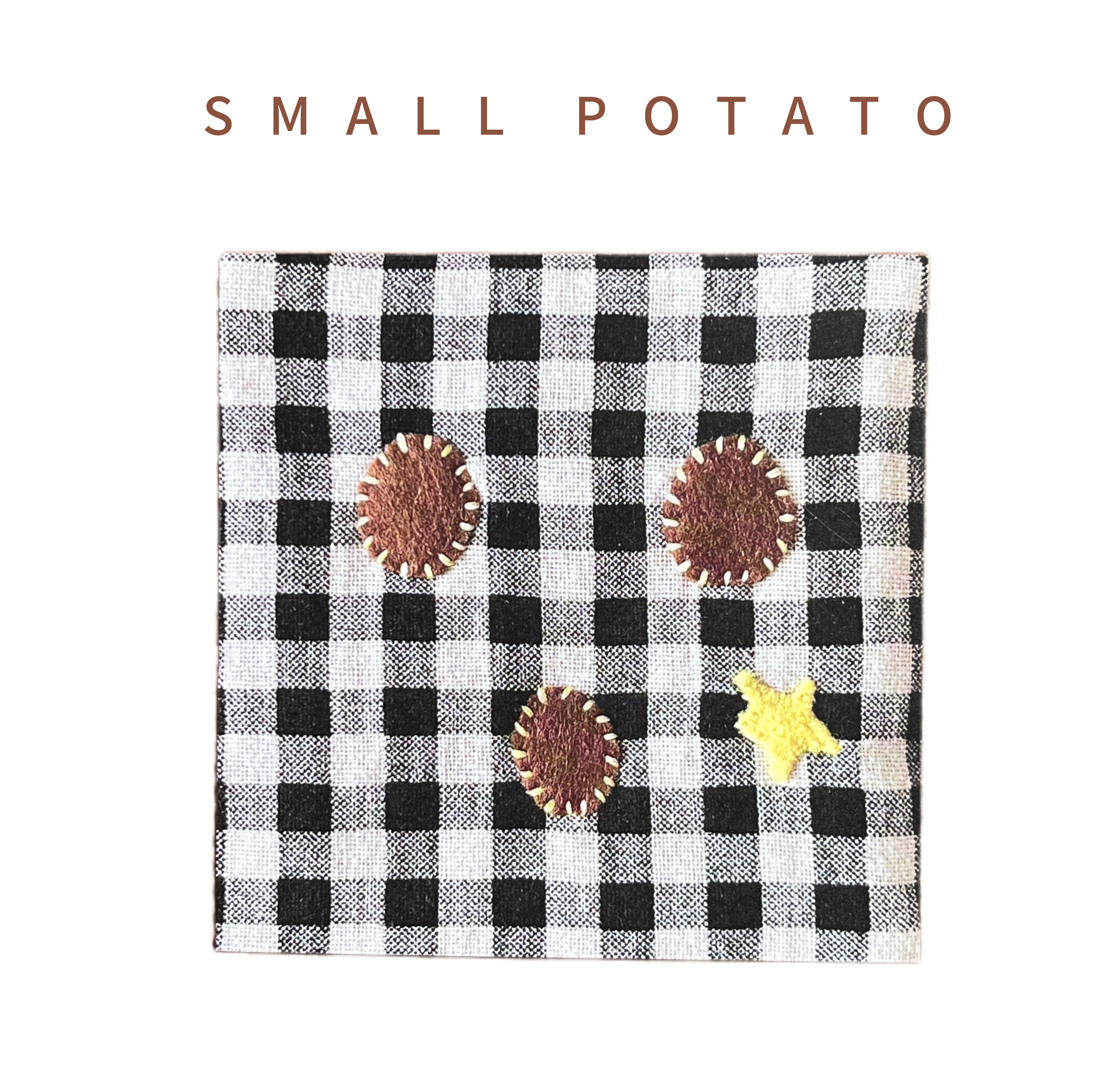 SMALL POTATO原创设计复古可爱黑白格子星星的酒窝小正方形明信片