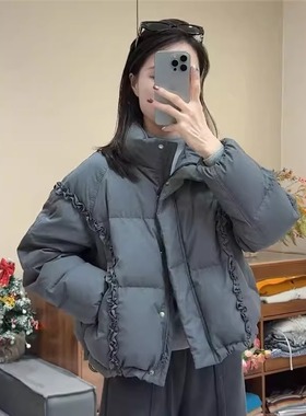 WHISPER*25AW小众潮牌联名立领木耳边加厚保暖百搭棉服外套女