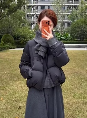 WHISPER*25AW小众潮牌联名休闲百搭保暖圆领白鸭绒短款羽绒服