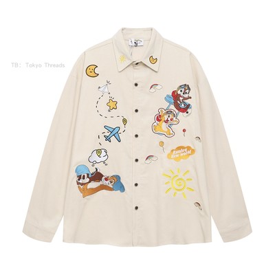 WHISPER*25AW小众潮牌联名趣味卡通刺绣宽松可爱慵懒长袖衬衫