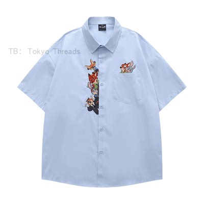 WHISPER*25SS 小众潮牌联名卡通刺绣百搭港风短袖衬衫