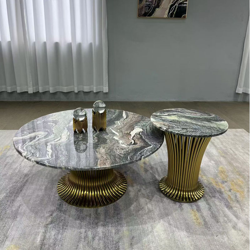 意式极简大理石茶几组合小户型客厅设计师高级感圆形天然奢石茶几