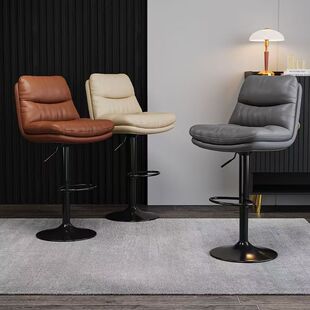 吧台椅升降旋转简约轻奢家用高脚凳靠背可升降酒吧椅收银前台椅子