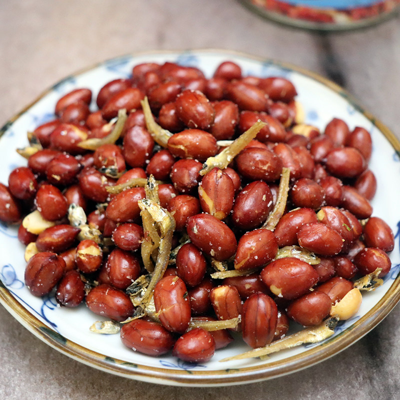 宁波特产建峰牌海蜒花生米即食鱼干熟食下酒菜香酥脆红皮花生罐头
