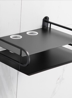 免打孔黑色太空铝机顶盒路由器支架托盘wifi架双层置物架一件代发