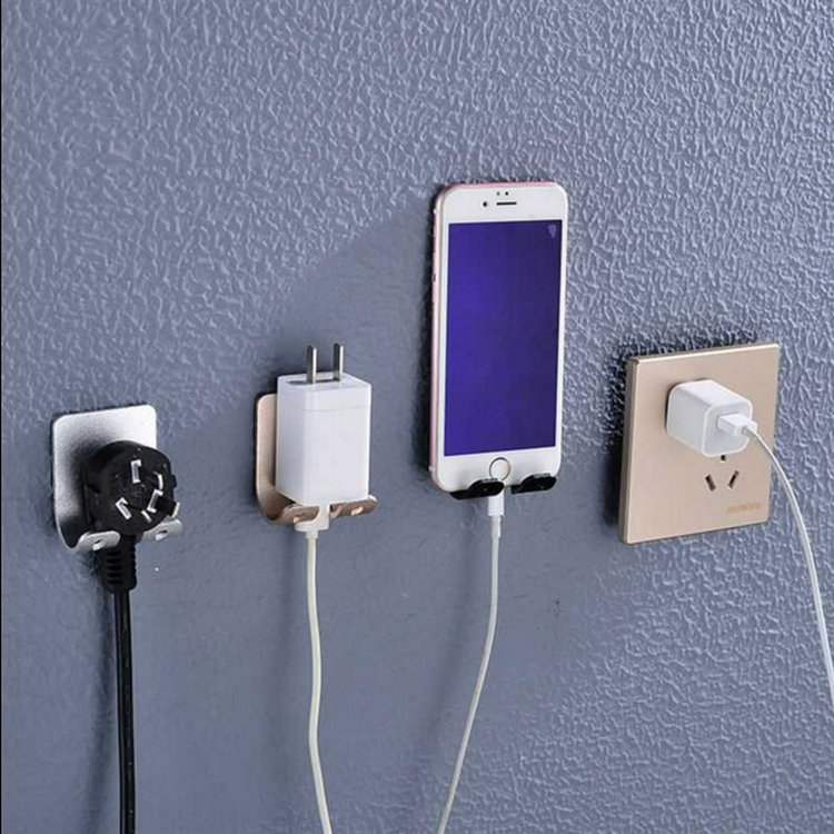 太空铝插头挂钩免打孔墙壁插座电源线  剃须刀架 免打孔