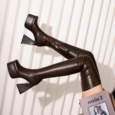 粗跟厚底弹力靴女超高跟过膝长靴