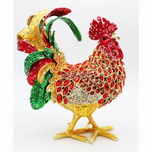 锡合金中式摆件家居工艺品招财七彩大公鸡摆设品珐琅彩桌上摆设品