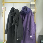 新款 韩版 宽松显瘦女款 2026春季 长款 羊毛大衣扭花围脖外套两件套